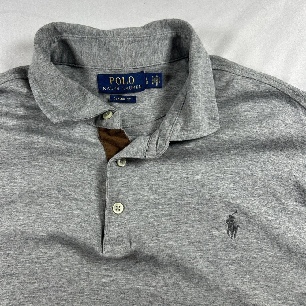Polo Ralph Lauren Polo Shirt Mens Large Gray Long Sleeve Classic Fit Pony Logo